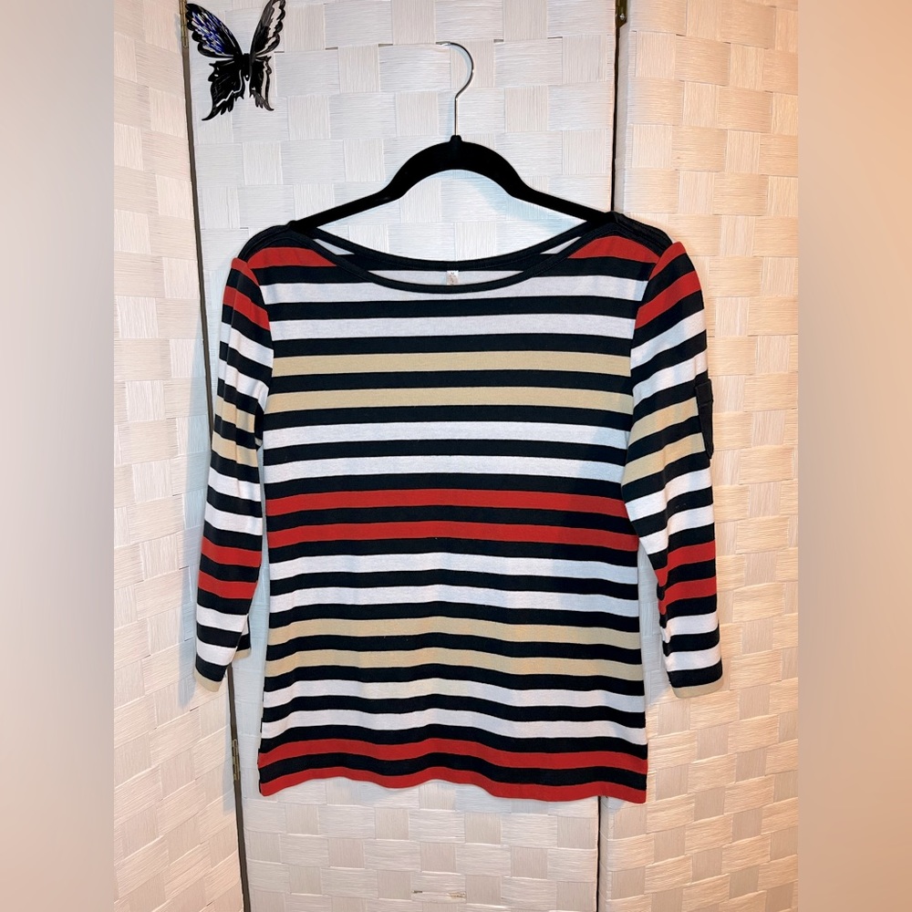 ♥️🖤Passport Striped Mid-Arm Top/Size Medium (8-10)